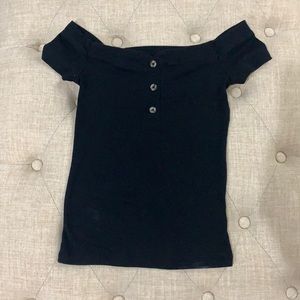 buttoned down shoulder black top